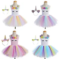 Unicorn rainbow Girls Dresses kids designer clothes Girls Tutu Dresses birthday Party Dress Headbands Princess Dress kids clothes 237O