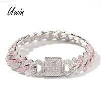 13mm Pink Cz Cuban Link Chain Bracelet for Women Hip Hop Rapper Iced Out Bling Necklace Rts Jewelry Gift
