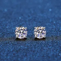 Stud Real Stud Earrings 14K White Gold Plated Sterling Silver 4 Prong Diamond Earring for Women Men Ear Stud 1ct 2ct 4ct 230208