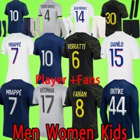 Maillot de voet PSGS 2022 2023 Voetbaltruien Vierde mannen Vrouwen Kids Kit Sergio Ramos 23 23 Mbappe Kimpembe Paris voetbalshirt T Fabian Hakimi Verratti Icardi Ekitike