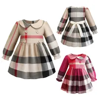 Baby Girl Clothes Designer Clothing Dress Summer Girls Long Dress Cotton Baby Kids Big Plaid Bow Dress 2 Colors247r