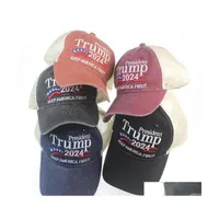 Party Hats 2024 Donaldtrump Baseball Hatswork Washed Keep America First Sunshade Hat Outdoor Sports Embroidered Trump Mesh Cap Jja62 Dhrry