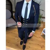 Men's Suits Men 3 Pieces Formal Business Suit Set Custom Gentle-Mens Groom Wedding Dress Blazer (Jacket Pants Vest)