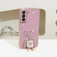 Yezhou Bear-telefoonhoesje voor Samsung S21 S22 S23 Ultra telefoonhoes elektroplated All-Inclusive Galaxy Note10 20 Plus Cartoon Candy Bear Folding Bracket A53 (5G) telefoonomslag