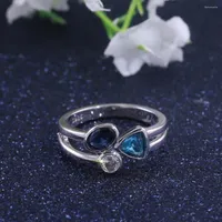 Wedding Rings Irregular Geometric Ring Silver Color Blue White Tricolor Zircon For Women Band Party Jewelry Anel Prata 925