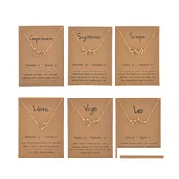 Other Cardboard Star Zodiac Sign 12 Constellation Necklaces Crystal Charm Gold Chain Choker For Women Birthday Jewelry Gift 20211224 Dhzmo