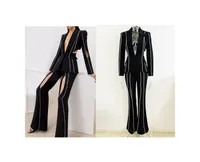 High-quality office lady classic suits rhinestone hollowout blazer and flare pants