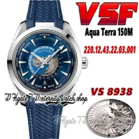 2022 VSF Aqua Terra 150M GMT Worldtimer 8938 Automatic Mens Watch 220 12 43 22 03 001 43mm Blue Dial SS Stainless Steel Case Rubb203J