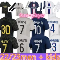 2022 2023paris Mbappe #7 Fußballtrikots Hakimi 30 10 Fans Spieler 4th 22 23 Sergio Ramos PSGS Football Shirts Shirt Marquinhos Verratti Icardi Uniform Kids Kit Sets Sets