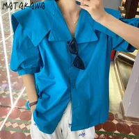 Blouzen voor dames shirts matakawa grote turn down kraag losse dames Koreaanse chique vintage frauen blusen stevige kleur bubbel mouw