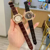 Brand Watches Women Girl Hollow Out Crystal Oval Style Leather Strap Quartz Wrist Watch CH56230m