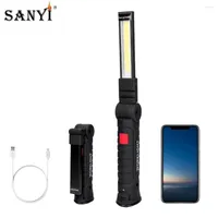Flashlights Torches 5 Lighting Modes COB LED Foldable Working Lamp Battery Operated Magnetic Torch Red Warning With Hook For