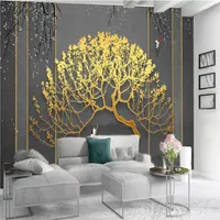 Luxury Golden Tree Wallcovering Wallpaper Living Room Bedroom Romantic Landscape Home Decor Painting Mural Wallpapers242z