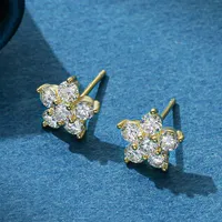 Stud 5 Petal Flower Earrings White Gold Stud Earring for Women 925 Sterling Silver Diamond Earring Gift Jewerly 230208