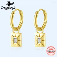 Hoop Earrings TrustDavis Real 925 Sterling Silve Fashion 18K Gold Square Shiny CZ Pendant For Women Wedding Party Jewelry DF248