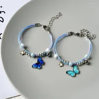 Charm Bracelets Sweet Trendy Blue Butterfly Pendant For Women Girls Pearl Bells Beads Stars Charms Adjustable Chains Jewelry