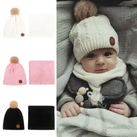 Hats Scarves Gloves Sets 2Pcs Set Baby Hat Scarf Set Warm Thick Pompom Crochet Neck Wrap Beanie Cap Winter Kids Toddler Infant Born Bonnet