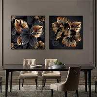 Paintings Black Gold Flowers Canvas Interior Nordic Aesthetic Wall Art Modern Minimalist Posters Pictures Living Room Decoration