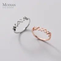 Cluster Rings Modian Radiant Zircon Geometric Cross Line Irregular For Women Genuine 925 Sterling Silver Resizeable Fine Jewelry
