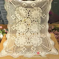 Table Cloth Handmade Crochet Hook Flower Sofa Back Armrest Towel European Retro Hollow Pure Cotton Decoration Multi-use Cover Beige