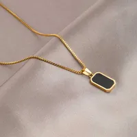 Necklaces Stainless Steel Minimalist Square Pendant Korean Black Enamel Women's Gold Color Vintage Necklace Exquisite Long Jewelry Gift 0206
