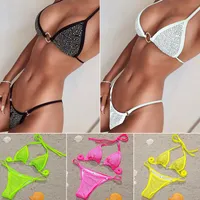 Moda Tasarımcı Kadın Mayo Sıcak Mini Brezilyalı Mayo Bikini Seti Rhinestone Thongs Sutyen Plaj Partisi Seksi Mayo Takım Genç Kızlar Yüzmek Elmas Plaj Giyim