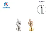 Navel Bell Button Rings ASTM F136 Internally Threaded 4 Zircons Labret Rings Leaf Ear Helix Lip Stud Piercing 230208