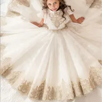 Girl Dresses Flower For Weddings Princess Lace Applique Short Sleeves Holy First Communion Gowns Party Evening Pageant Costume