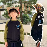 2023 Spring kids T shirt boys letter printed loose casual tops fashion children patchwork color long sleeve Tees Z0019