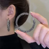 Hoop Earrings Black Zircon Big Circle Earring For Women Girls Fashion Party Wedding Korean Trendy Jewelry Gifts E183