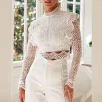 Женские блузки Ordifree 2023 летние женщины белая кружевная блузка короткие сексуальные топы с длинными рукавами рубашка