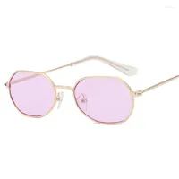 Sunglasses 2023 Women Metal Man Hexagon Sun Glasses Female Yellow Pink Lens Small Frame Shades Eyeglass