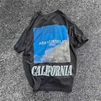 남성용 티셔츠 대형 Askyourself Tshirt 남성 여성 캘리포니아 풍경 Aky Tee Streetwear Short Sleeve 3m 반사 편지 인쇄 T 셔츠 J230208