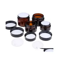 Packing flaskor 5g 10g 15g 20g 30g 50g Amber Glass Jar Cosmetic Cream Bottle Refillable Makeup Container med svarta lock Drop Delive DH5ZU