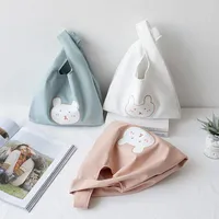 Shopping Bags Cute Bear Portable Cotton Bag Reusable Canvas Small Handbag Lunch Female Korean Foldable Shopper Tote For Women