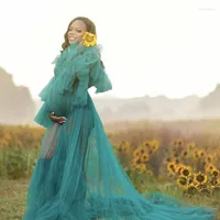 Casual Dresses Green Tulle See Through Maternity Poshoot Sweep Train Robe Dressing Gown Po Shoot Pregnancy Clothes