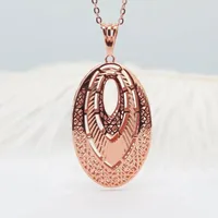 Chains Creative 585 Purple Gold Plated 14K Rose Double Hollow Oval Pendant Charm Necklace Light Luxury Party Wedding Jewelry