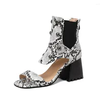 Sandals 2023 Dames Summer Fashion Rivet Dikke Hoge Heel Zipper in Europa en Amerika Sexy Leopard Print Banket Shoes