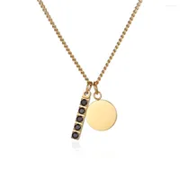 Chains Stainless Steel Color Silver And Gold Minimalist Black Bar Cz Stone Tag Coin Pendant Necklace Jewelry Gift For Him