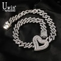 Chains Uwin Big Hollow Heart With 14mm 2 Rows Baguette Cubic Zirconia Cuban Necklace Iced Out CZ Choker Fashion HipHop Jewelry For Gift
