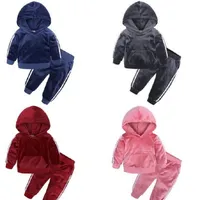 2021 Kids Boy and Girl Clothing Set Tracksuit Boys Velvet Tops Sweatshirt Hoodie Tops Pants Warm casual Cotton 2pcs Outfit Baby Cl253P