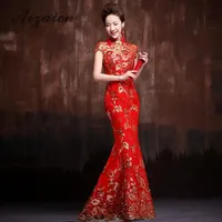 Red Embroidery Cheongsam Modern Qipao Long Chinese Wedding Dress Women Traditional Evening Gown Oriental Elegant Party Dresses257c