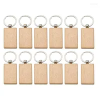 Hooks 12 Pcs Blank Wooden Key Chain Rectangle Tags Wood Keychains Ring For DIY Craft