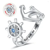 Cluster Rings 925 Sterling Silver Anchor Adjustable Fidget Anxiety Ship Wheel Spinning Ring Birthday Daily Jewelry For Women Girls Wholesale