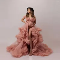 Vestidos informales Dusty Pink Tul Dress Ruffled Inft Bottom Off Shoulder Front Divish Women Maternity For Po Shoorts y Baby Shows