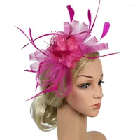 Berets Fashion Feathers Women Cocktail Party Hat Charming Big Flower Headband Hair Clip Small Mini Top Headpiece For Decorati