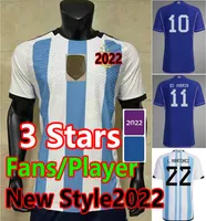 3 étoiles fleuron 2022 Argentine Soccer Jerseys 22 23 Di Maria Dybala Football Shirt Otamendi Maradona Enzo Fernandez Martinez Alvarez Maillots Men Kids Kids Camesitas
