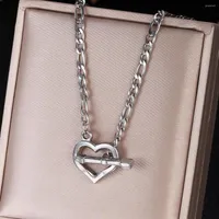 Chains XINYIXIN Stainless Steel Piercing Heart Shape Pendant Necklace For Women Fashion Lady Clavicle Chain Hip Hop Punk Jewelry Girls