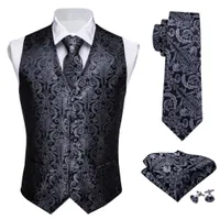 Męskie garnitury Blazers Klasyczny czarny Paisley Jacquard Folral Silk Kamizelki kamizelki chusteczki krawat kamizel