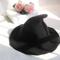 Berets Witch Halloween Party Hats Wool Adult Kids Hat Creative Spire Design Exquisite Solid Color Funny Cosplay